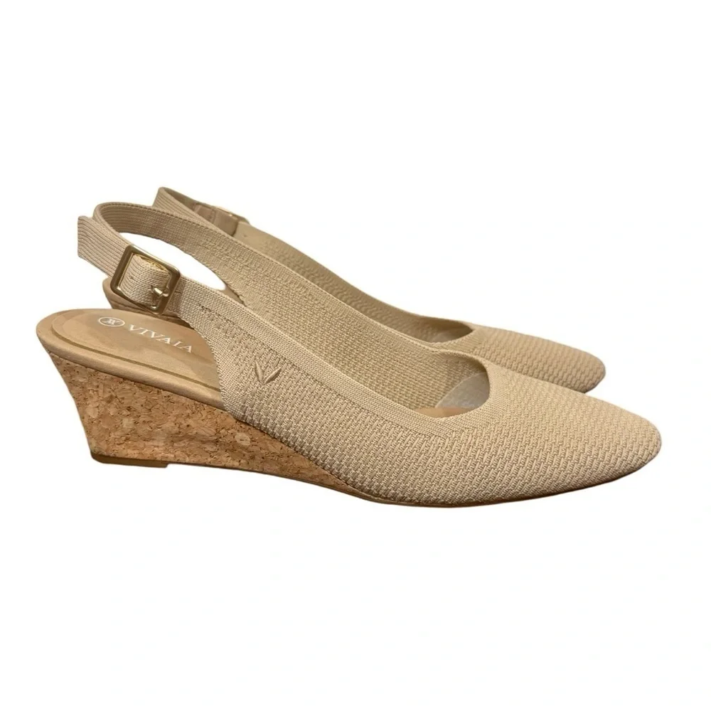 Vivaia Almond Toe Beige Slingback Wedge Tamia in Almond Crochet-Still Full Price